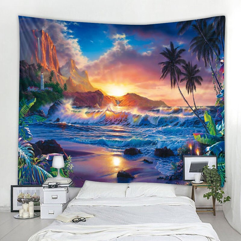 Beach Theme Sunset Wall Tapestry Art Decor Blanket Curtain Hanging Home Bedroom Living Room Dorm Decoration Polyester3