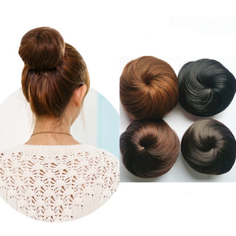 Human Hair Lace Wig Hair Bun Women Easy dressing Lovely Drawstring Synthetic Hair Hair Piece Hair Extension Natural Black #1B Medium Auburn#30 Dark Brown#2