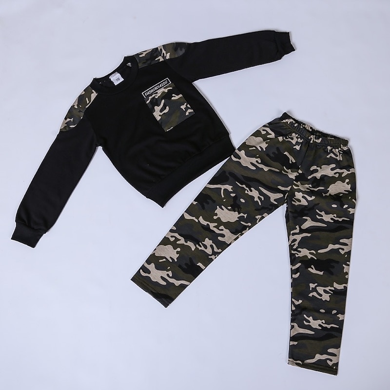 Boys 3D Color Block Print Camouflage Sweatshirt & Sweatpants Set Pants Set Clothing Set Long Sleeve Basic Casual Toddler 3-12 Years School Sports Outdoor Slim