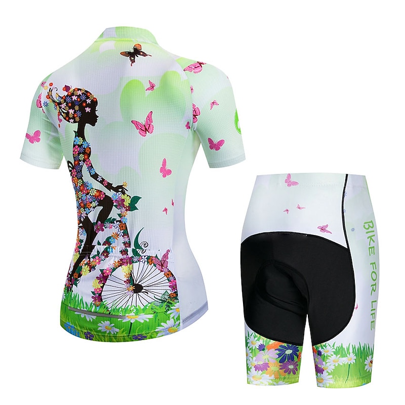 Women's Cycling Jersey with Shorts Short Sleeve Mountain Bike MTB Road Bike Cycling Yellow Pink Blue Floral Botanical Bike Clothing Suit Breathable Quick Dry Anatomic Design Reflective Strips Back2