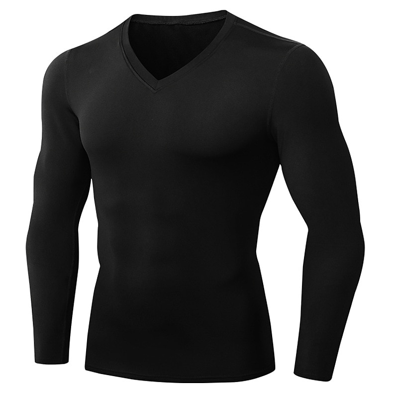 Men's Compression Shirt Running Shirt Long Sleeve Tee Tshirt Athletic Athleisure Fall V Neck Solid Colored Spandex Fleece Thermal Warm Quick Dry Soft Moisture Wicking Gym Workout Training Running3