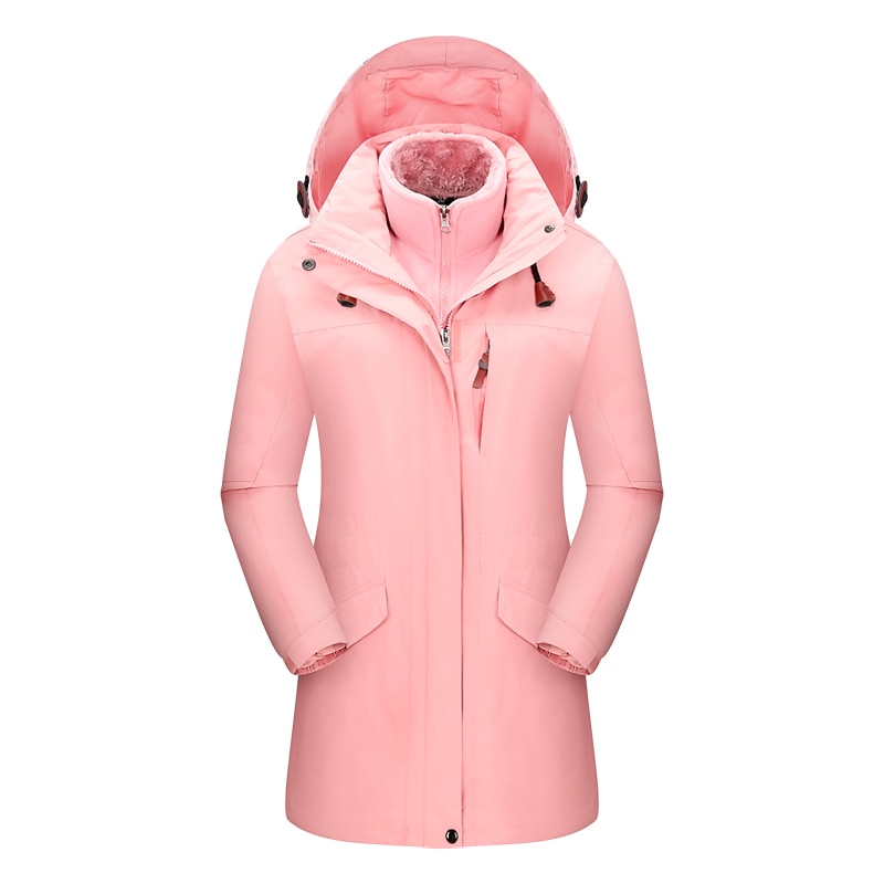 Women's Hoodie Jacket Hiking 3-in-1 Jackets Ski Jacket Winter Outdoor Thermal Warm Waterproof Windproof Lightweight Outerwear Windbreaker Trench Coat Skiing Camping / Hiking Fishing Black White Pink3