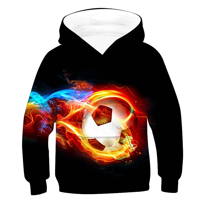Boys 3D Football Hoodie Long Sleeve 3D Print Fall Winter Active Basic Kids 3-12 Years Outdoor Daily