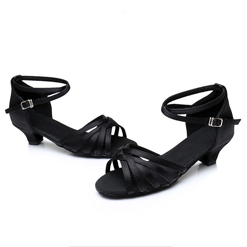 Women's Blue Satin Latin Dance Shoes – Open-Toe Low Heel Ballroom Sandals with Ankle Strap for Practice & Performance4