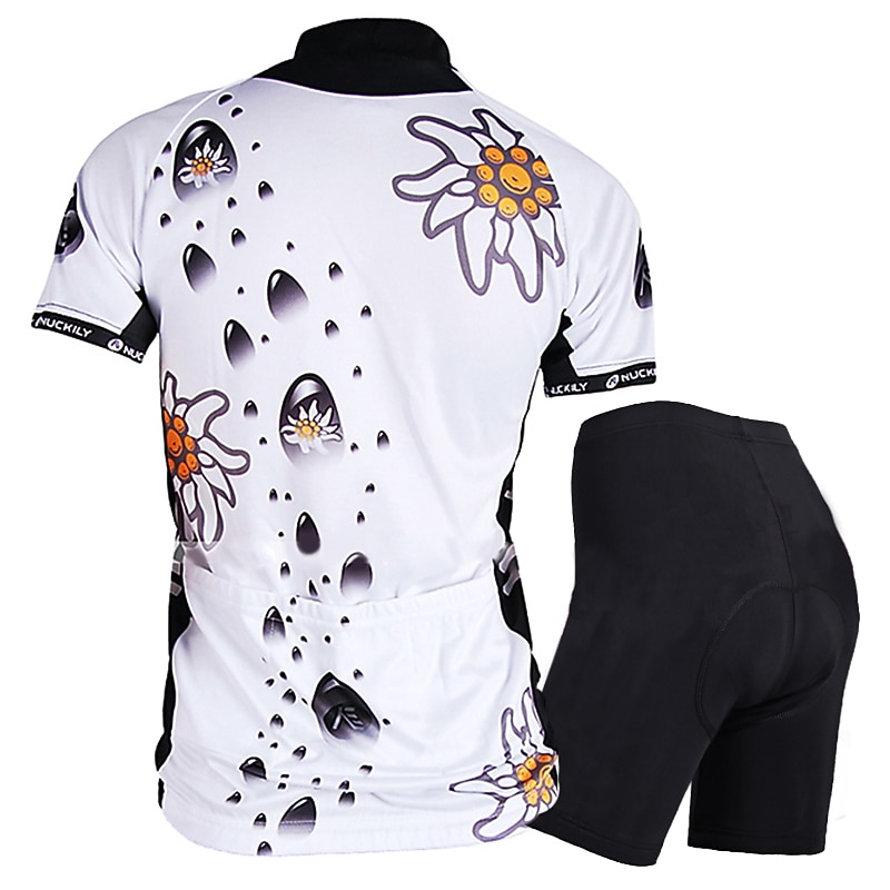 Women's Short Sleeve Cycling Jersey with Shorts Summer Nylon Elastane Polyester White Black Floral Botanical Funny Bike Shorts Jersey Padded Shorts / Chamois Waterproof 3D Pad Breathable Ultraviolet4