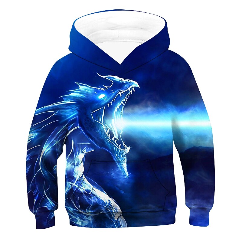 Kids Clothes Boys' Hoodie  Pullover Sweatshirt Long Sleeve Animal Blue Black Orange Children Tops Active Basic Boy Fashion