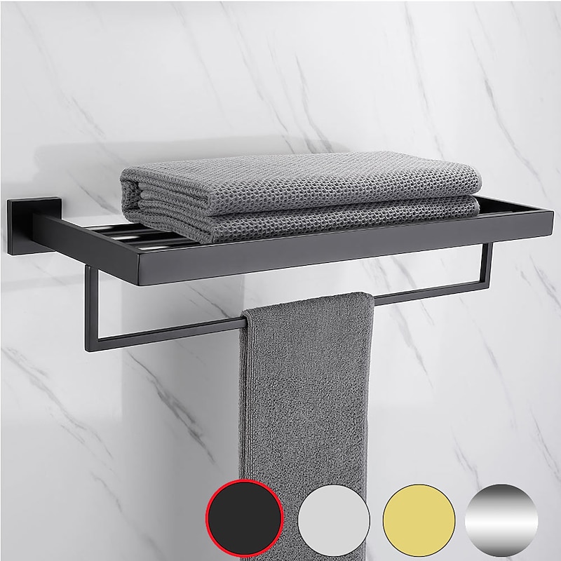 Towel Racks 2-Tiers Bathroom Shelf,Wall Mounted Stainless Steel Bathroom Hardware Use for Bathroom/Kitchen/Living Room 30-60CM(Black/Chrome/Golden/Brushed Nickel)2