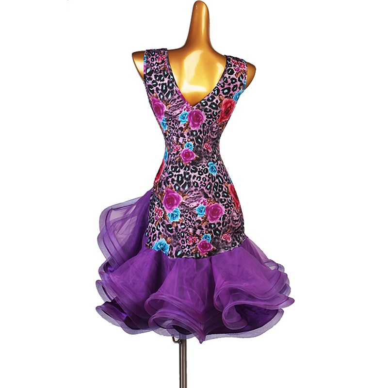 Dance Salsa Latin Dance Dress Cascading Ruffles Split Joint Women's Training Sleeveless High Satin Ice Silk4