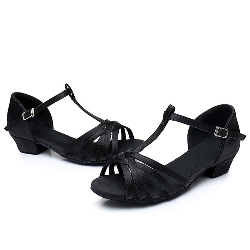 Girls' White Strappy Latin Dance Shoes – Comfortable and Stylish T-Strap Sandals with Low Heel and Soft Suede Sole for Ballroom and Salsa2