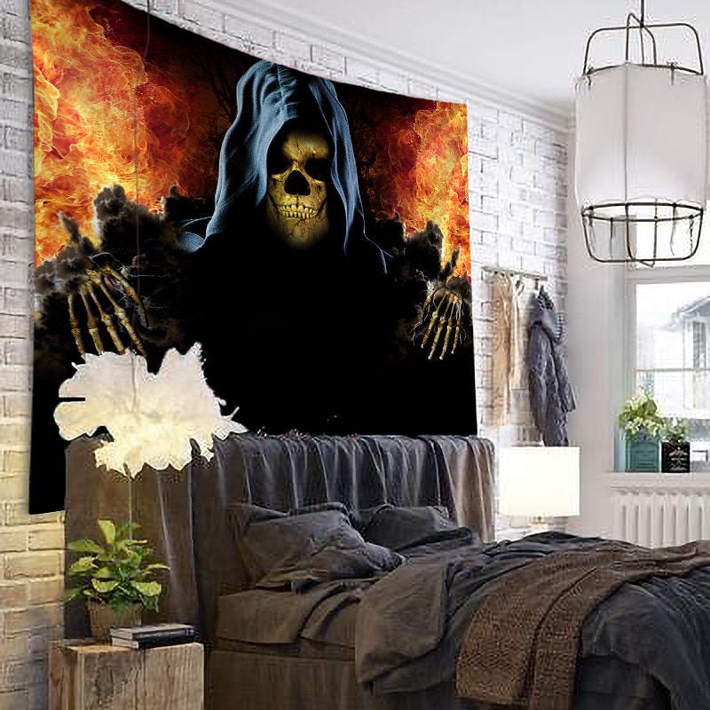 Skeleton Wall Tapestry Art Decor Blanket Curtain Picnic Tablecloth Hanging Home Bedroom Living Room Dorm Decoration Psychedelic Skull Pumpkin Bat Haunted Scary2