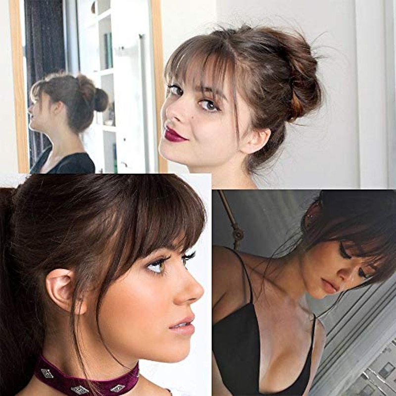 Clip in Bangs - 100% Human Hair Wispy Bangs Clip in Hair Extensions, Black Air Bangs Fringe with Temples Hairpieces for Women Curved Bangs for Daily Wear3