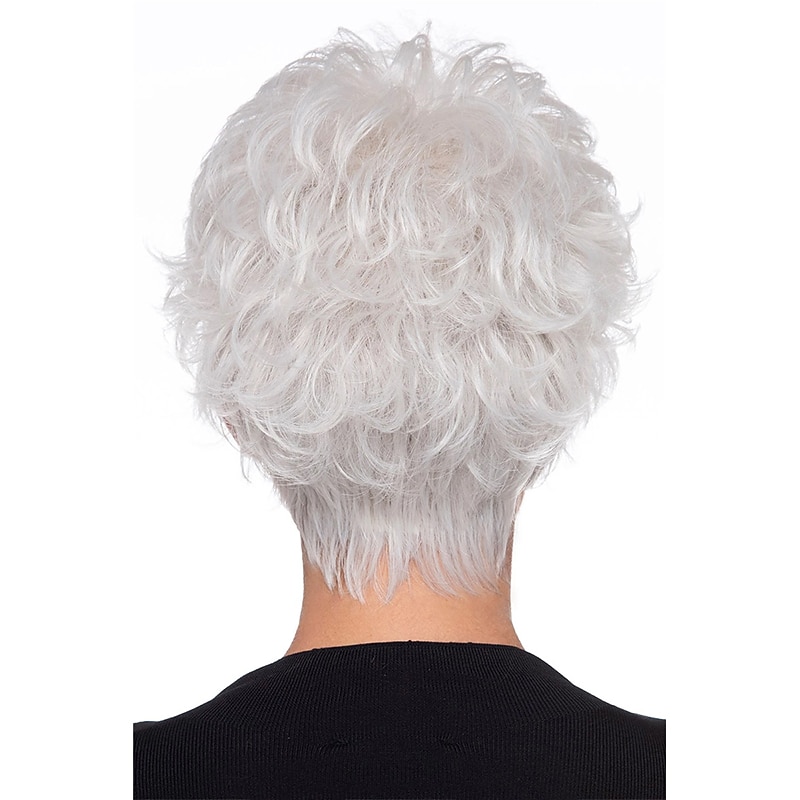White Wigs for Women Synthetic Wig Loose Curl Asymmetrical Wig Short White Synthetic Hair 6 Inch Classic Exquisite Fluffy White4