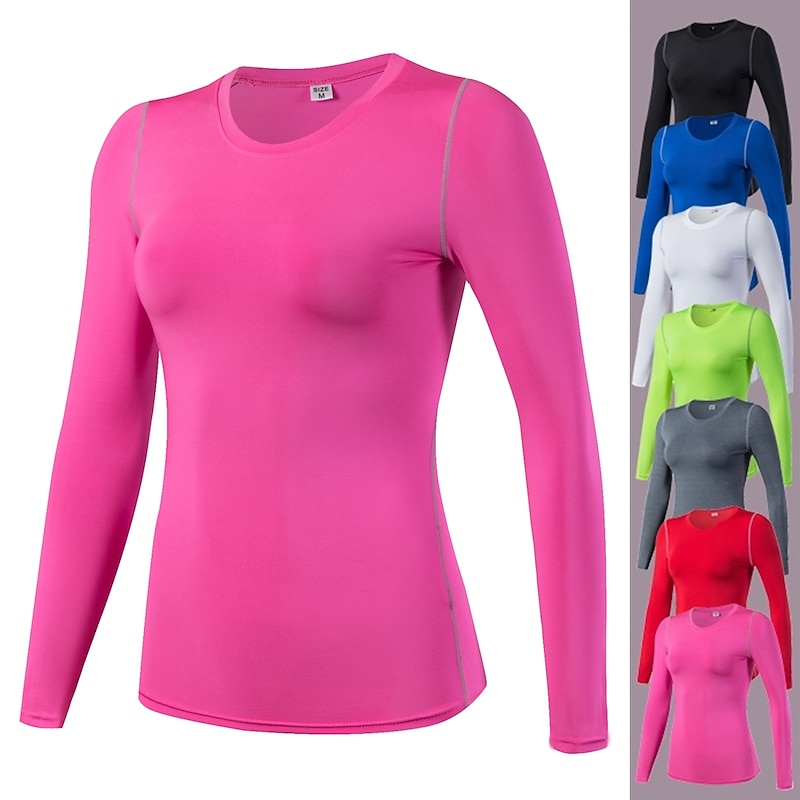 Women's Compression Shirt Base Layer Cut Out Stripe Long Sleeve Sweatshirt Athletic Winter Lightweight Yoga Fitness Gym Workout Sportswear Activewear Solid Colored Light Red Fuchsia Fruit Green
