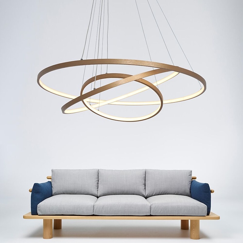 3-Light LED Pendant Light 80/60/40cm Circle Matte Brushed Design Gold Aluminum Painted Finishes Modern Dining Living Room Lights ONLY DIMMABLE WITH REMOTE CONTROL