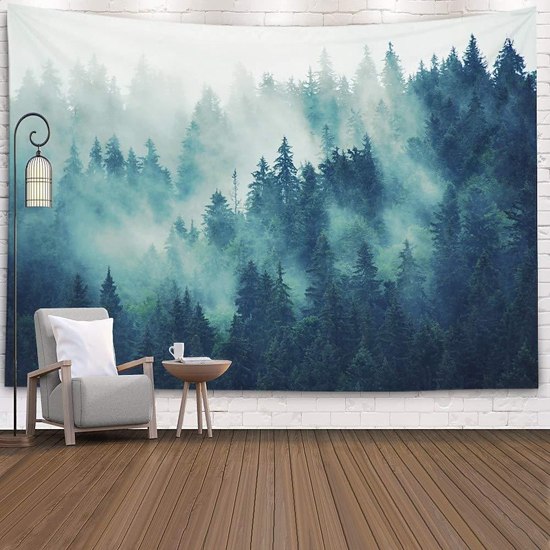 Wall Tapestry Art Decor Blanket Curtain Picnic Tablecloth Hanging Home Bedroom Living Room Dorm Decoration Polyster Forest Fog Tree Views