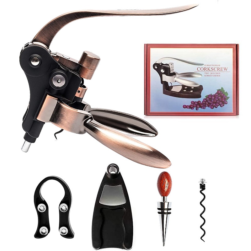 Wine Bottle Opener Rabbit Corkscrew Set Demenades Wine Opener Kit with Foil Cutter Wine Stopper and Extra Spiral Copper Silver2