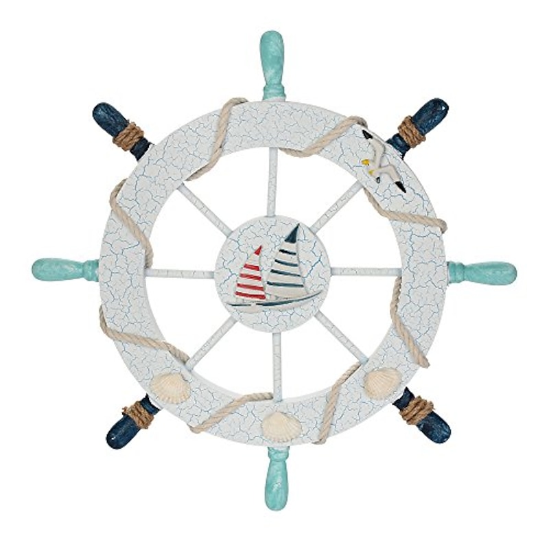 Beach Wooden Boat Ship Steering Wheel Wall Accent Wall Hanging Door Hanging Ornament Wall Decor Home Decoration 28*28CM3