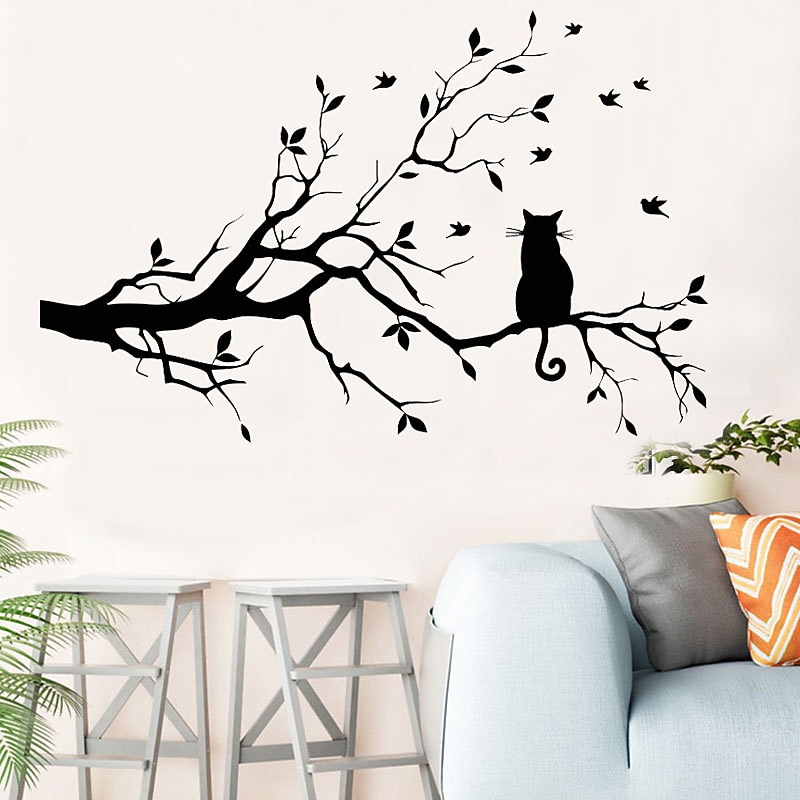 Animals Wall Stickers The Cat on The Branch Wall Stickers Decorative Wall Stickers PVC Home Decoration Wall Decal Wall / Window Decoration 1pc 58X38cm Wall Stickers for bedroom living room3