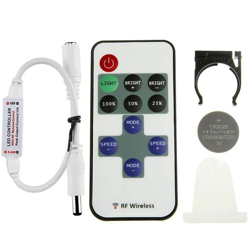 1PC 11-key RF Mini Wireless Remote Controller With DC Connector For Single Color 3528 5050 LED Strip Lights DC12-24V2