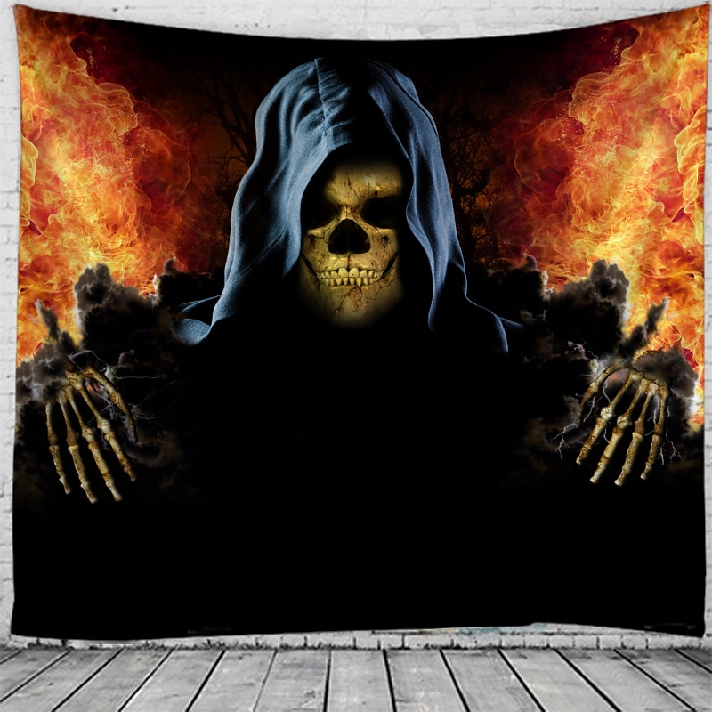Skeleton Wall Tapestry Art Decor Blanket Curtain Picnic Tablecloth Hanging Home Bedroom Living Room Dorm Decoration Psychedelic Skull Pumpkin Bat Haunted Scary