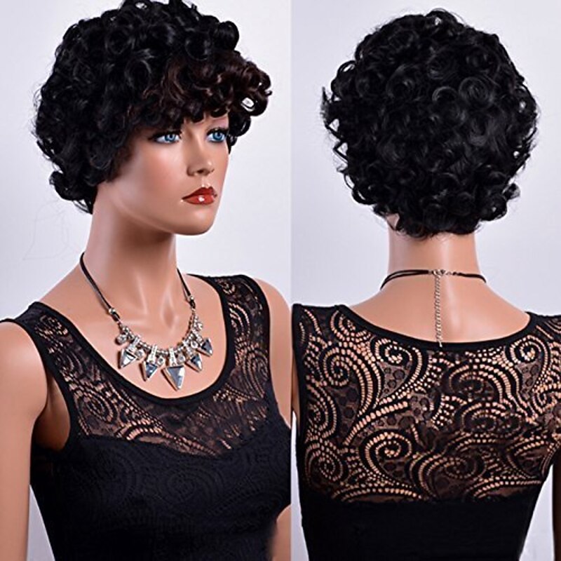 Black Wigs for Women Short Ombre Brown Black Curly Hair Wigs for Black Women Synthetic Short Wigs for Black Women African American Women Wigs4