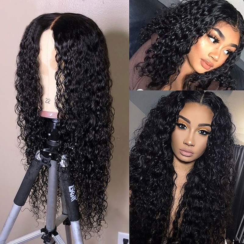 Water Wave Middle Part Wig Long Black Wigs Synthetic Hair Wigs Natural Color for Black Women2