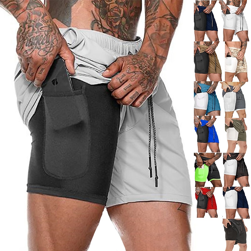 Men's Sports Outdoor Athletic Breathable Quick Dry Moisture Wicking 2 in 1 with Phone Pocket Liner Solid Colored Activewear Dark Grey Black Stretchy2