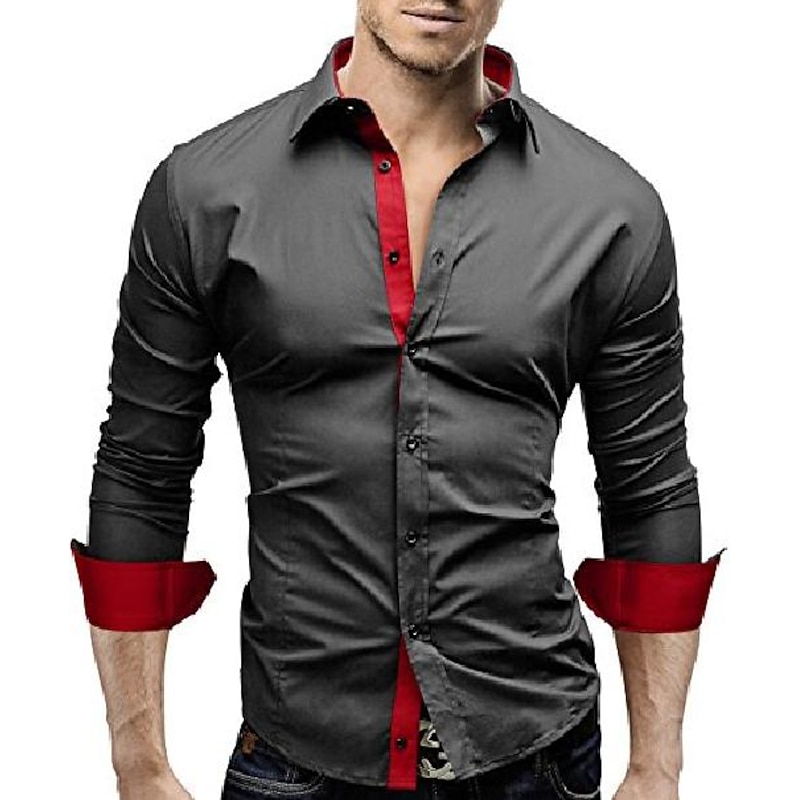 Men's Summer Shirt Dress Shirt Collared Shirt Button Up Shirt Plain Wedding Work Black And White Sapphire Navy Black Red Long Sleeve Collar Clothing Apparel
