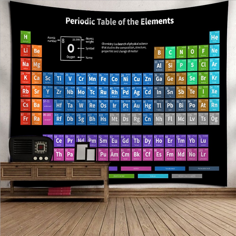 Wall Tapestry Art Decor Blanket Curtain Picnic Tablecloth Hanging Home Bedroom Living Room Dorm Decoration Polyester Color Periodic Table