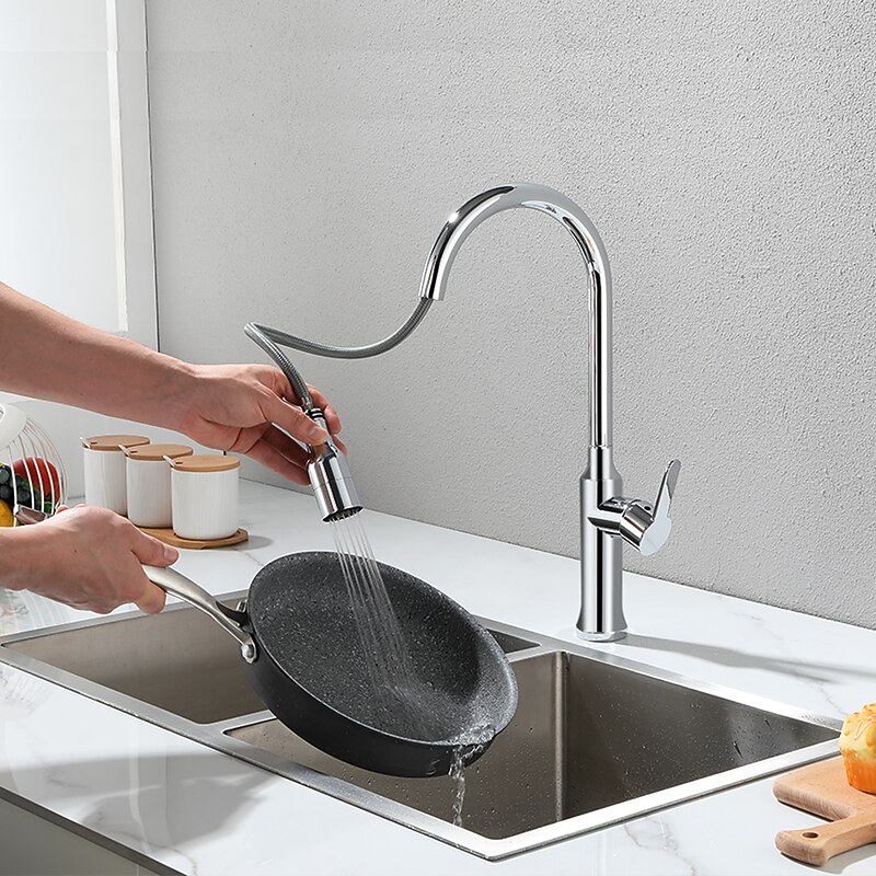 Kitchen Sink Mixer Faucet Tall with Pull Out Sprayer, 360 Swivel Single Handle High Arc Kitchen Taps Deck Mounted, One Hole Brass Kitchen Sink Faucet Water Vessel Taps4