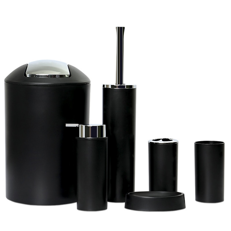 Bathroom Accessories Set 6 Pcs Toilet Brush Soap Dish Trash Can Toothbrush Cup Soap Dispenser Household for Bath Decoration ABS3