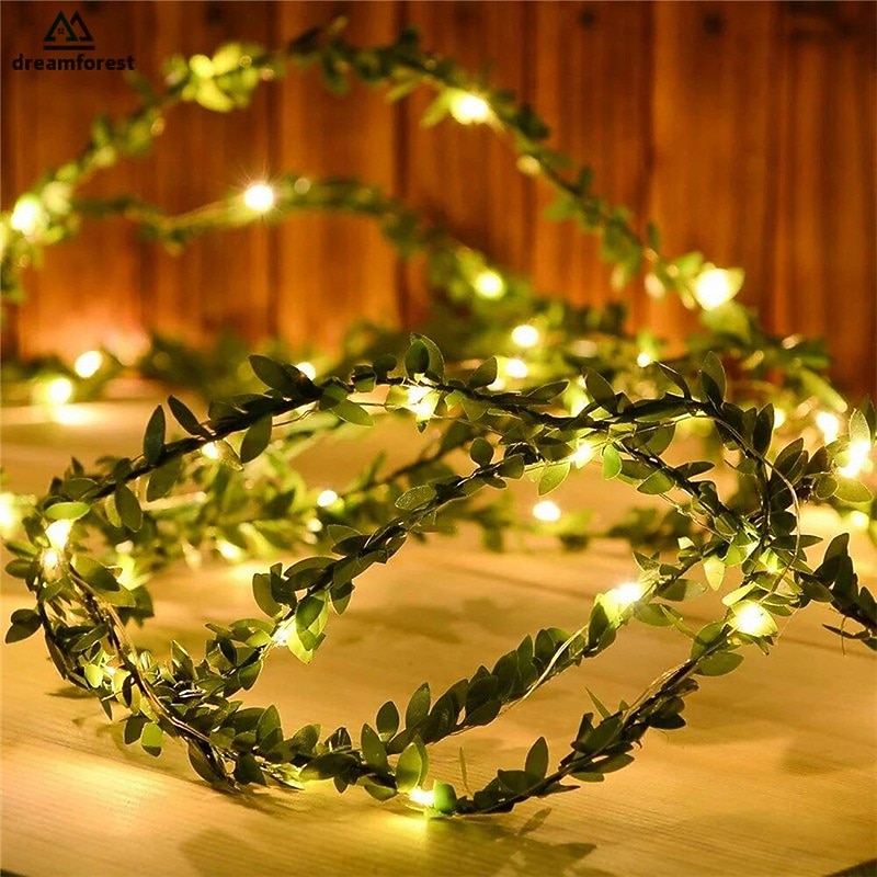 Elegant Wedding Reception Party 5M 50LEDs Green Leaves Garland LED String Lights 2pcs 1pc Battery Operated Fairy Lights for Wedding Christmas Banquet Garden Holiday Indoor Decoration3