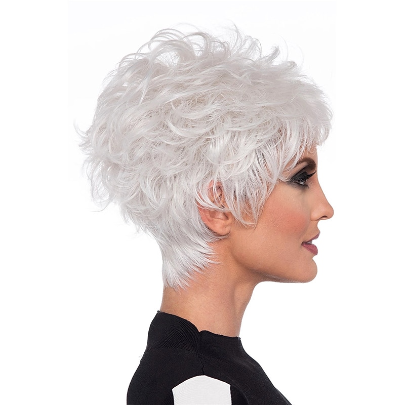 White Wigs for Women Synthetic Wig Loose Curl Asymmetrical Wig Short White Synthetic Hair 6 Inch Classic Exquisite Fluffy White3