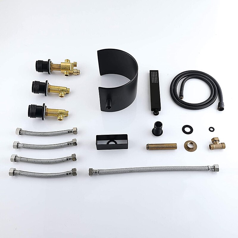 Bathtub Faucet,Modern Style Brass Contemporary Oil-rubbed Bronze Roman Tub Ceramic Valve Waterfall Bath Shower Mixer Taps with Hot and Cold Switch3