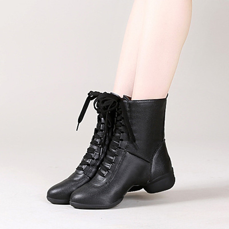 Women's Black Lace-Up Dance Boots with Side Zipper for Performance and Practice3