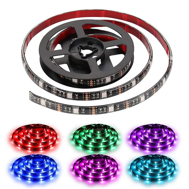 Music Control LED Light Strip 1M 2M 3M 4M 5M 5050 RGB SMD 30 LEDs Per Meters Tiktok LED Strip Lights with IR 24 Key Controller USB Port DC5V2
