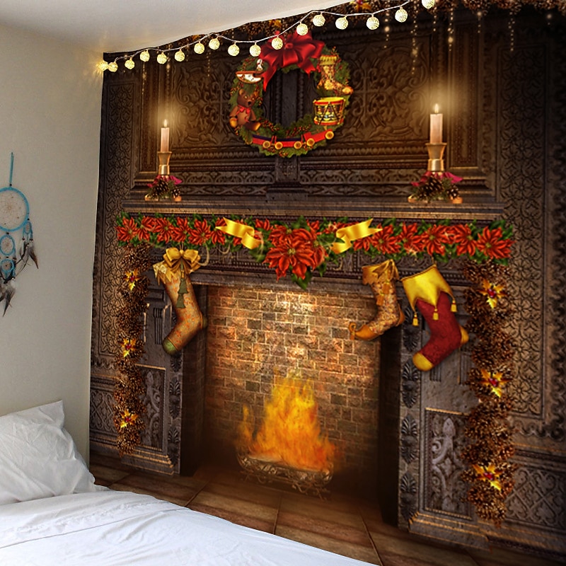 Christmas Decorations Santa Claus Christmas Tree Holiday Party Xmas Large Wall Tapestry Art Decor Photo Background Backdrop Blanket Hanging Home Bedroom Living Room Fireplace Stocking Gift Polyester