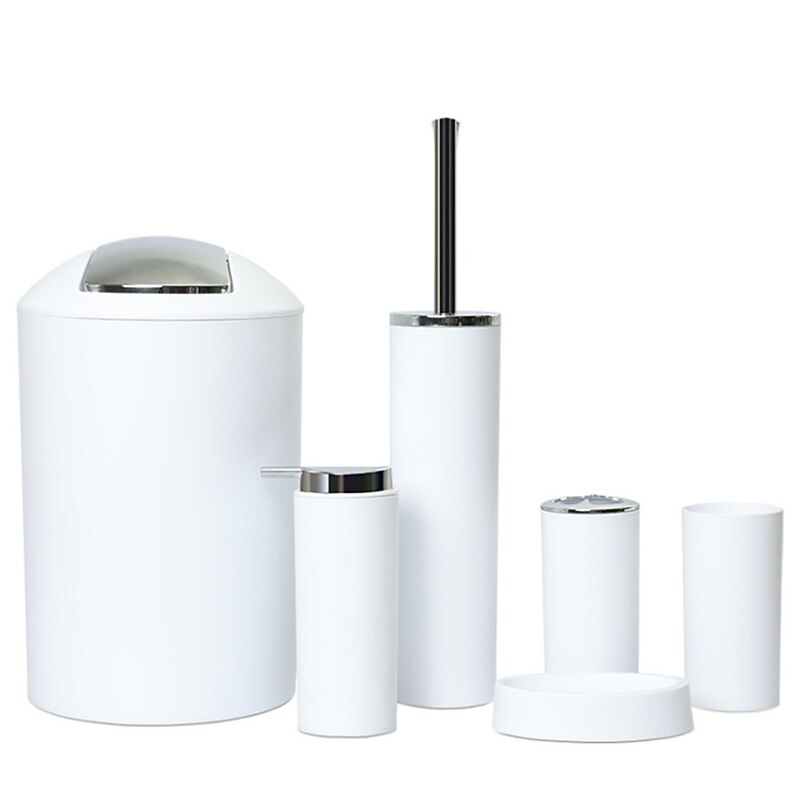 Bathroom Accessories Set 6 Pcs Toilet Brush Soap Dish Trash Can Toothbrush Cup Soap Dispenser Household for Bath Decoration ABS2