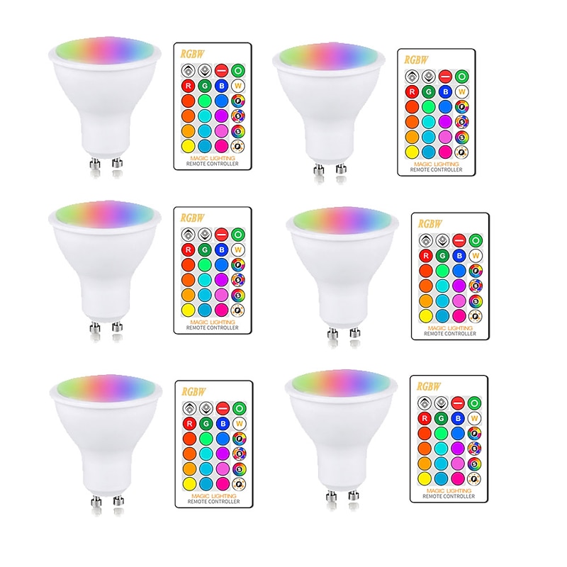 6pcs 2pcs RGBW Color Changing Smart LED Light Bulb GU10 5W Dimmable Lamp with IR Controller for Home Bar Party Ambiance Lighting 85-265V