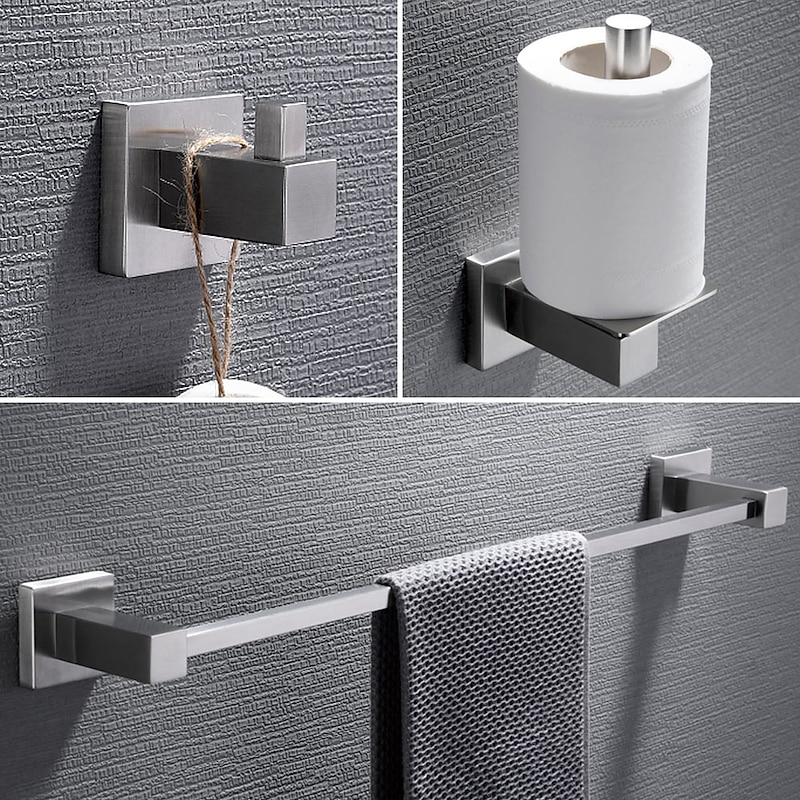 Bathroom Hardware Set Include Bathroom Towel Bar/Robe Hook/Towel Holder 304 Stainless Steel Wall Mounted Silvery 3 pcs