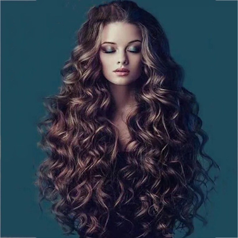 Synthetic Wig Curly Water Wave With Bangs Wig Long Dark Brown Synthetic Hair 26 inch Women's Fashionable Design Party Comfortable Dark Brown / Daily Wear3