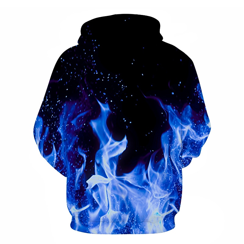 Men's Graphic Hellfire Flames Flame Hoodie Hoodies Sweatshirt Party Casual Long Sleeve Hooded Club Weekend Blue Fuchsia Designer2