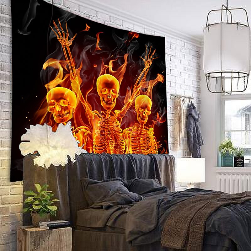 Skeleton Wall Tapestry Art Decor Blanket Curtain Picnic Tablecloth Hanging Home Bedroom Living Room Dorm Decoration Psychedelic Skull Haunted Scary2