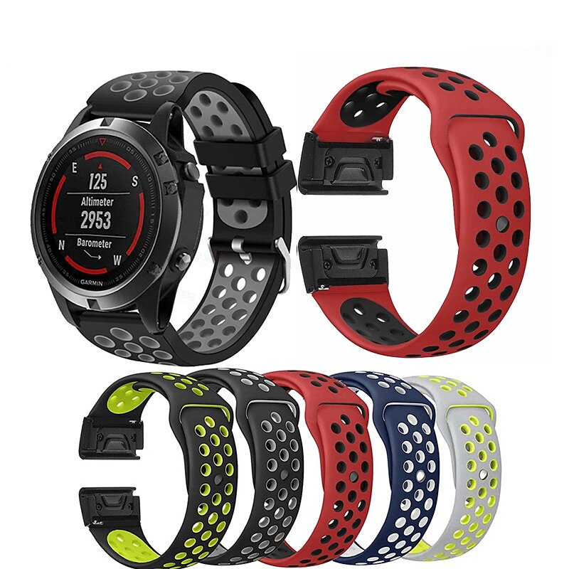 Watch Band for Garmin Approach S62 Marq Descent G1 Approach S60 Fenix 7/6/5 Plus Pro Sapphire Solar Silicone Replacement  Strap Quick Fit 22mm Breathable Sport Band Wristband