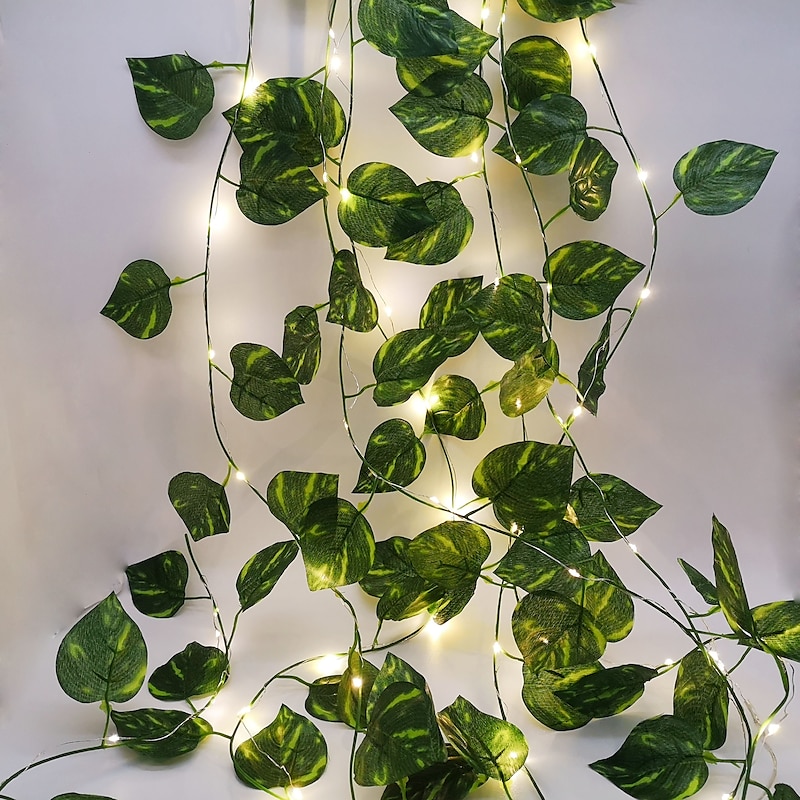 Elegant Wedding Reception Party Green Leaf Vine String Lights, 2.3M 30 LEDs Fairy Lights Outdoor Wedding Decoration for Family Party, Valentine's Day, Patio, Garden Decor3