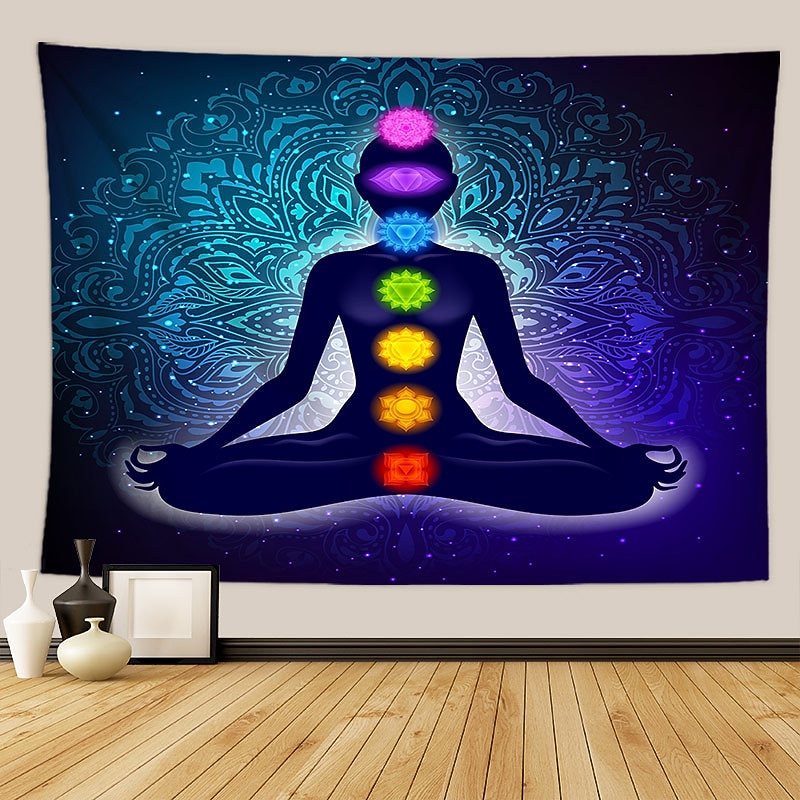 Indian Seven Chakra Meditation Hanging Tapestry Wall Art Large Tapestry Mural Decor Yoga Studio Inner Peace Spiritual Healing Gift Backdrop Blanket Curtain Home Bedroom Living Room Decoration2