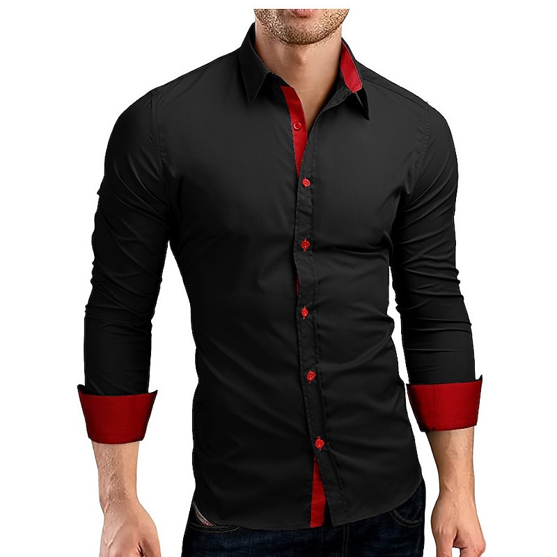 Men's Summer Shirt Dress Shirt Collared Shirt Button Up Shirt Plain Wedding Work Black And White Sapphire Navy Black Red Long Sleeve Collar Clothing Apparel4
