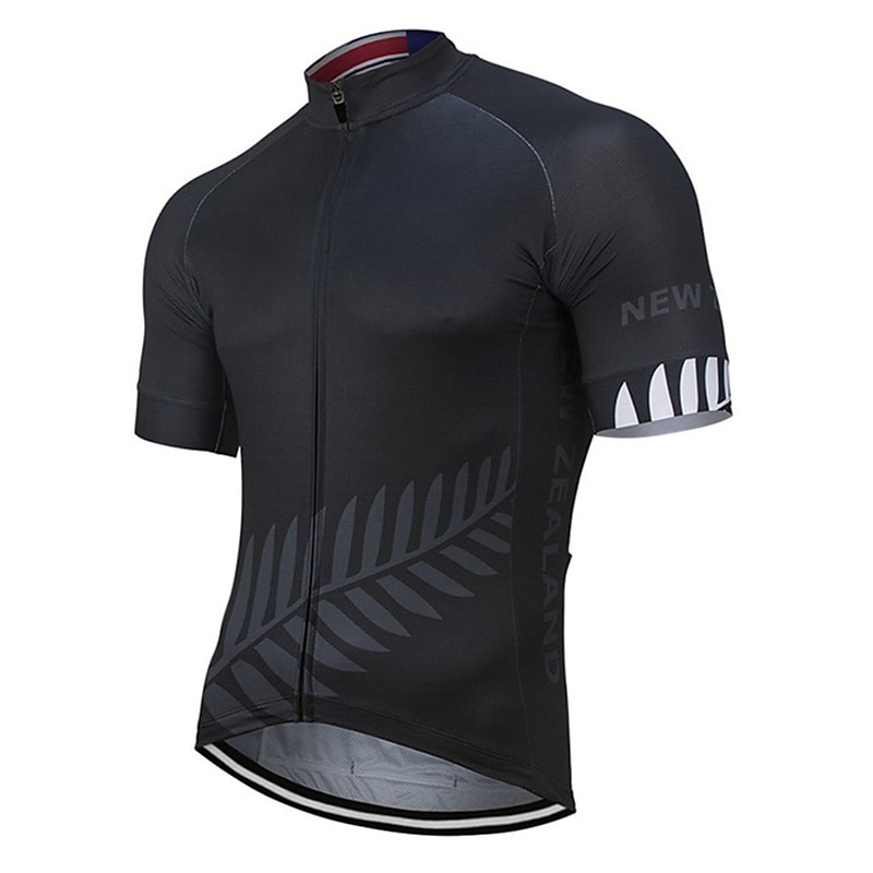 Men's Cycling Jersey New Zealand National Flag Short Sleeve Bike Jersey Top with 3 Rear Pockets Mountain Bike MTB Road Bike Cycling UV Resistant Quick Dry Reflective Strips Back Pocket Sports Black