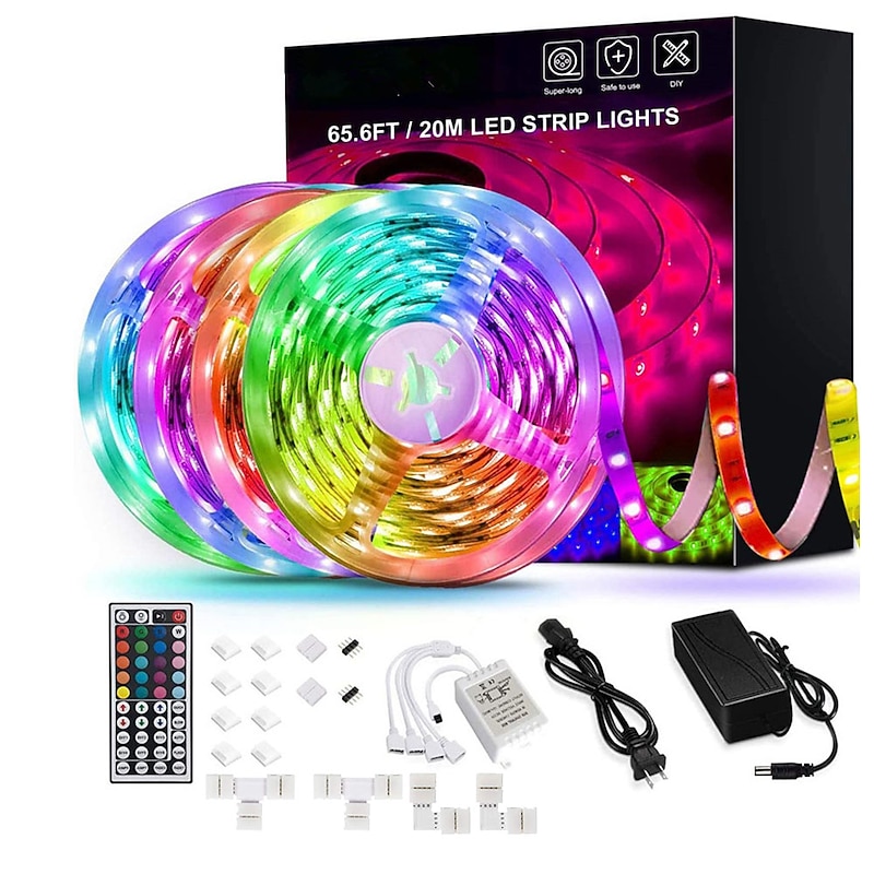 20M 65.6ft LED Strip Lights RGB Color Changing SMD 5050 Tape Lights Flexible for Bedroom Kitchen DIY Home Decoration 12V 10A