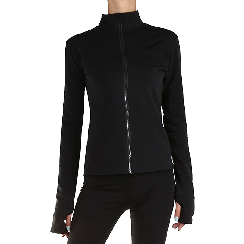 Figure Skating Fleece Jacket Women's Girls' Ice Skating Jacket Outfits Top Black Thumbhole Fleece High Elasticity Training Skating Wear Warm Handmade Crystal / Rhinestone Long Sleeve Ice Skating2